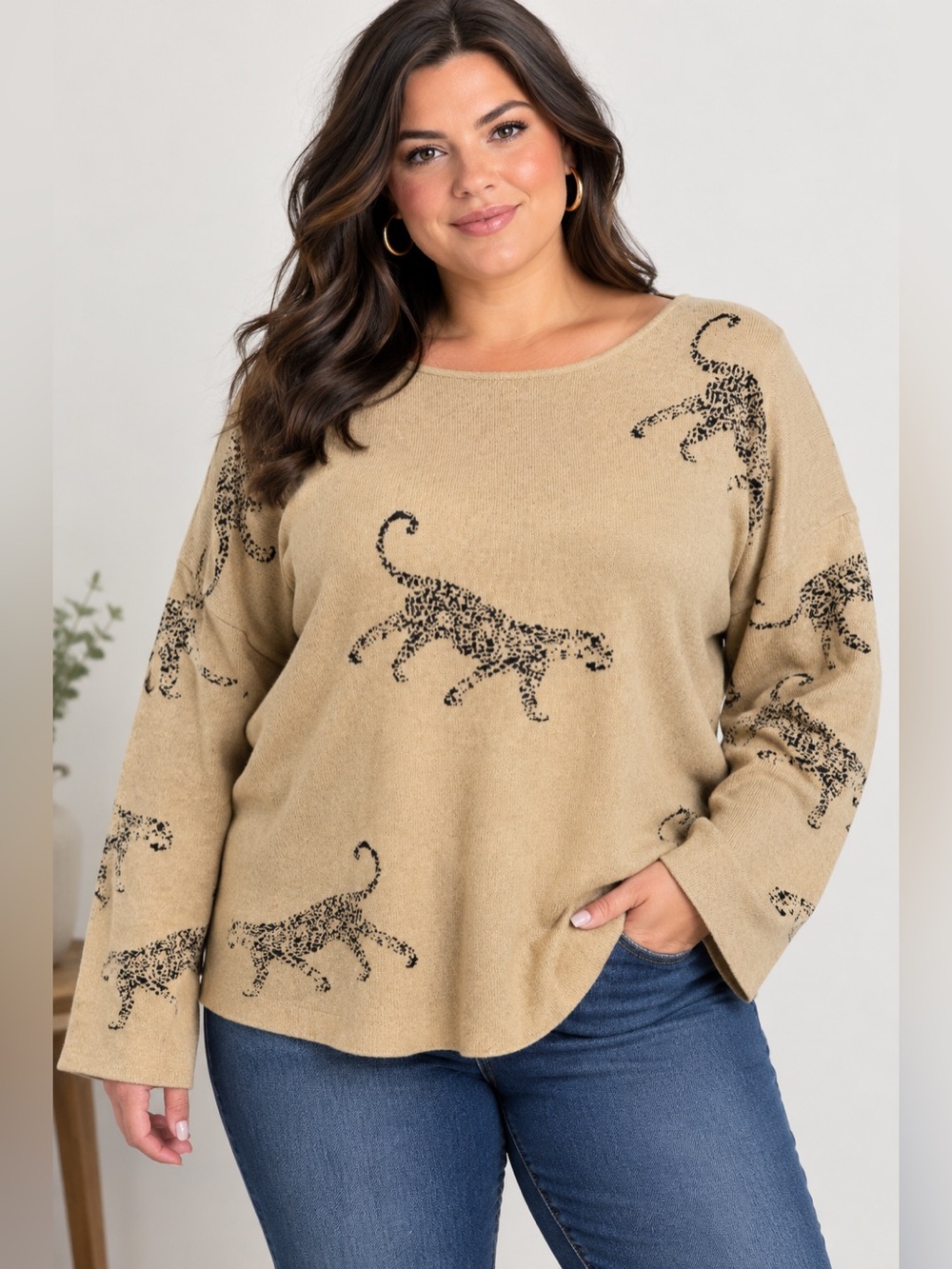 Philosophy Republic Beige Leopard Cheetah Pullover Sweater Women 1X